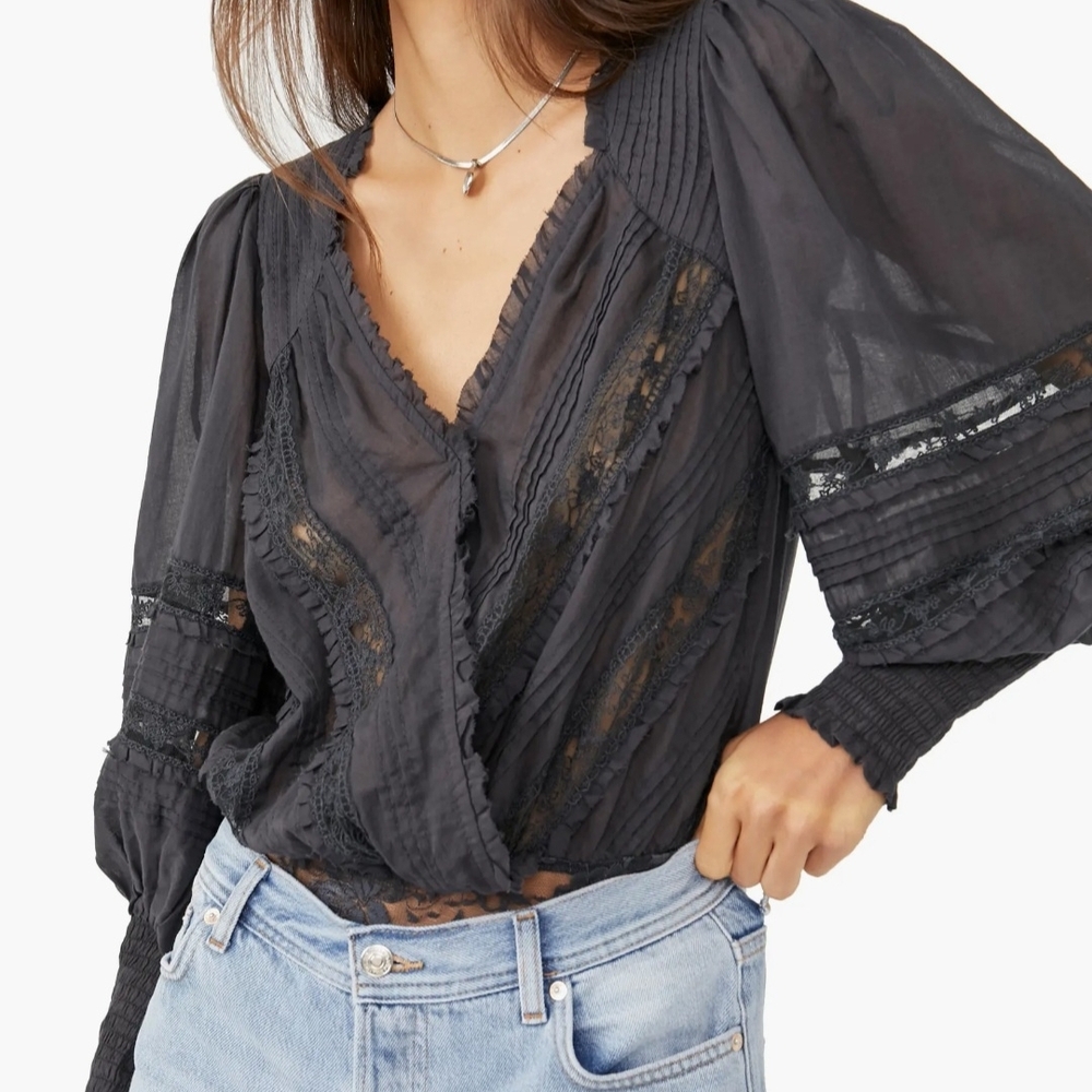 Free People The Eloise Smocked Body Suit, Womens, Size Small, NWT